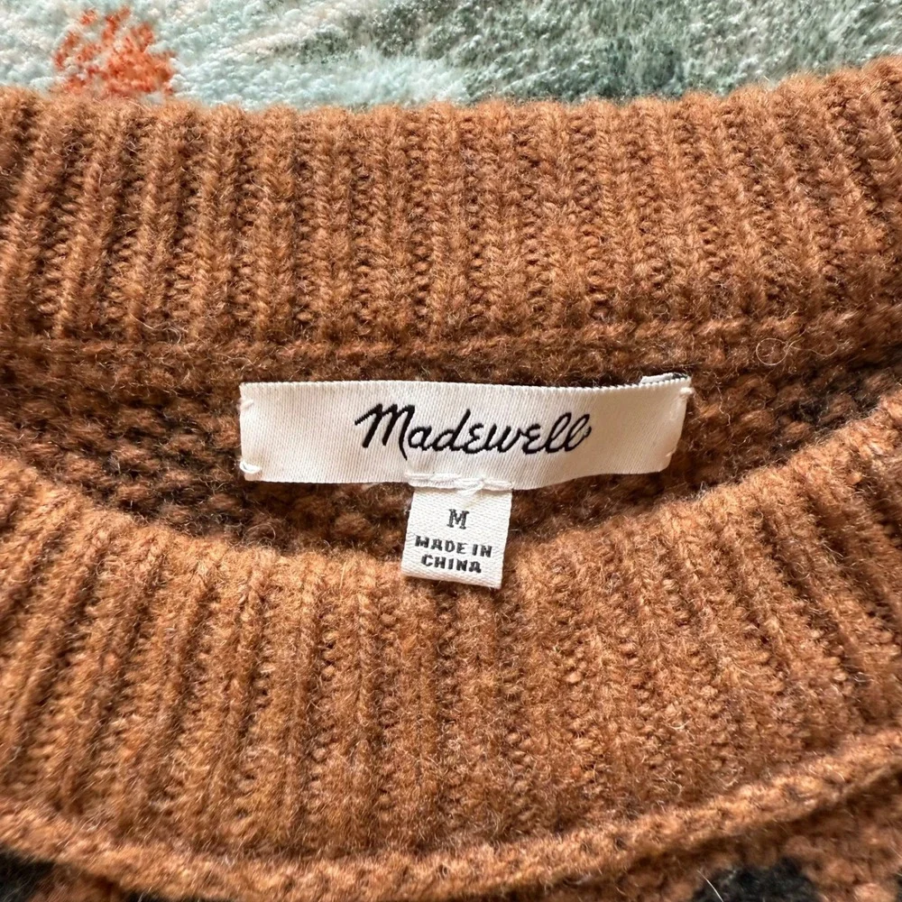 Madewell‎ Merino Wool Polka Dot Sweater Dress Brown Black K2826 Womens Medium - Picture 3 of 10
